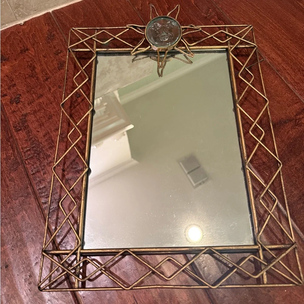 Gold Geometric Wall Mirror with Sun God.